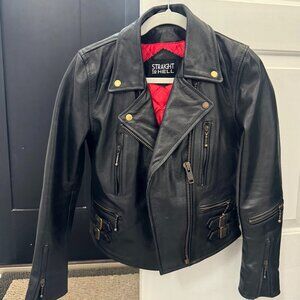 Straight to Hell Defector Women's Leather Jacket - Black & Brass